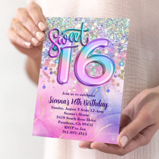 Invitation Rainbow Sparkle Parties scintillant Sweet 16 Anniv