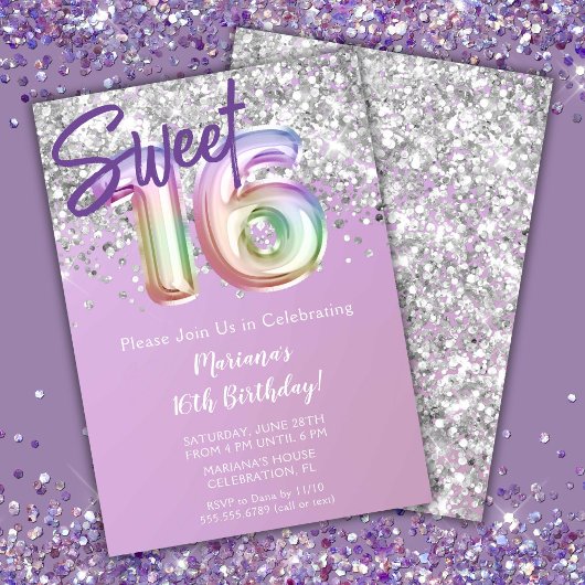 Invitation Rainbow Sparkle Parties scintillant Sweet 16th Bir