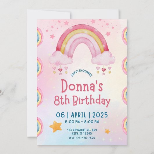 Invitation Rainbow Sprinkle Anniversaire de enfant Party (Devant)