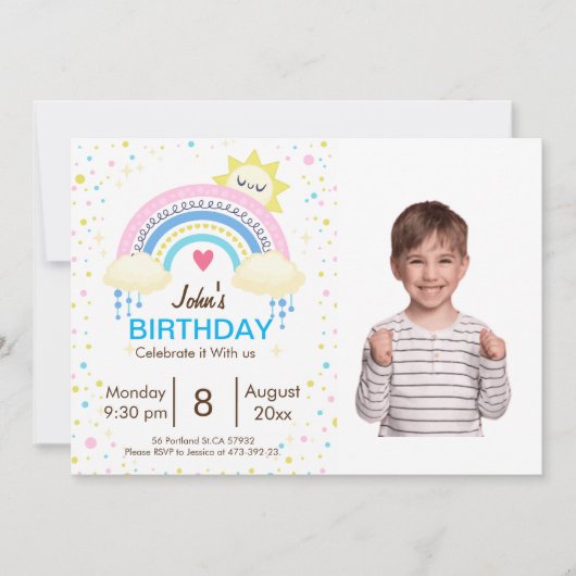 Invitation Rainbow Sprinkle Anniversaire de enfant Party (Devant)