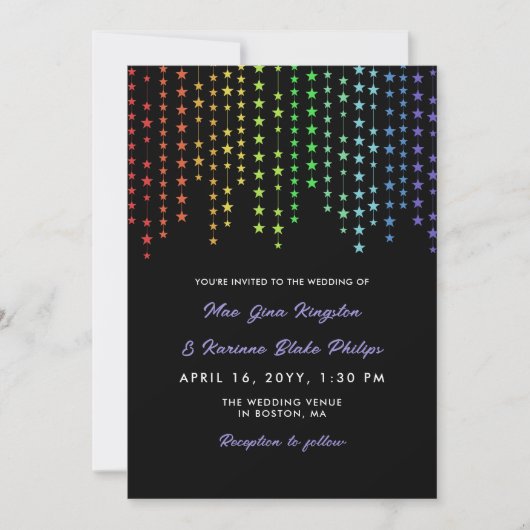 Invitation Rainbow Star Garlands Mariage informel LGBT (Devant)