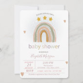 Invitation Rainbow Stars Coeurs, Baby shower Pois (Devant)