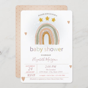 Invitation Rainbow Stars Coeurs, Baby shower Pois