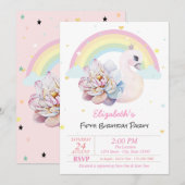 Invitation Rainbow Stars Swan Flower Anniversaire (Devant / Derrière)