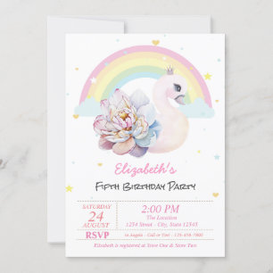 Invitation Rainbow Stars Swan Flower Anniversaire