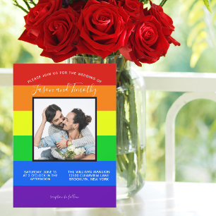 Invitation Rainbow Strike LGBTQ Couple Photo Mariage gay