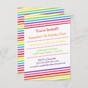 Invitation Rainbow Stripes fête d'anniversaire - 3x5 Invitati