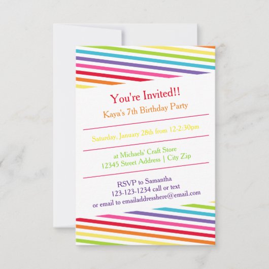Invitation Rainbow Stripes fête d'anniversaire - 3x5 Invitati (Devant)