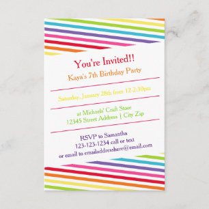 Invitation Rainbow Stripes fête d'anniversaire - 3x5 Invitati