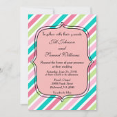 Invitation Rainbow Stripes rose bleu vert et blanc (Devant)