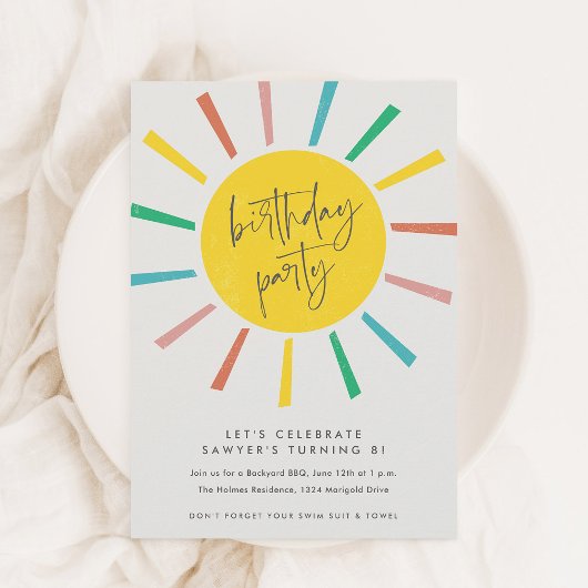Invitation Rainbow Sun Script Anniversaire de enfant Party