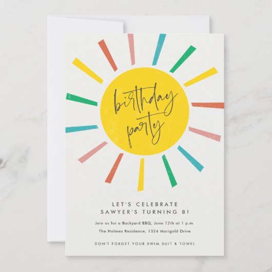 Invitation Rainbow Sun Script Anniversaire de enfant Party (Devant)
