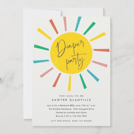 Invitation Rainbow Sun Script Moderne Baby shower de fête de (Devant)