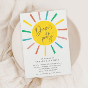 Invitation Rainbow Sun Script Moderne Baby shower de fête de 