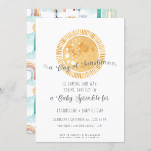 Invitation Rainbow Sunshine Aquarelle moderne Bébé Sprinkine
