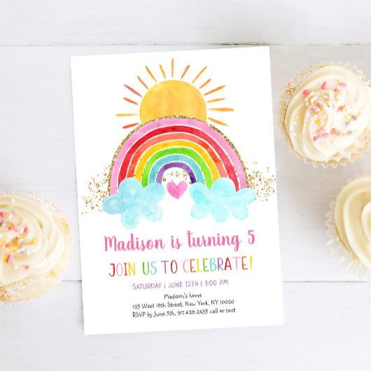 Invitation Rainbow Sunshine Rose Gold Anniversaire