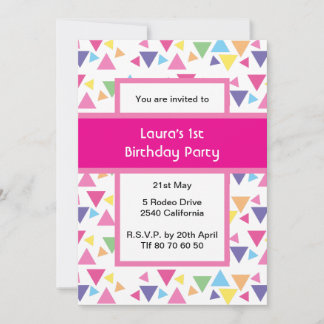 Invitation Rainbow Triangles 1st Birthday Party Pink