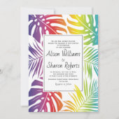 Invitation Rainbow tropicale feuille motif gay lesbienne mari (Devant)