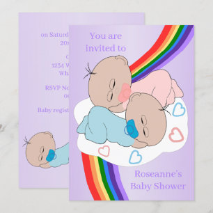 Invitation Rainbow Twin Baby Girl And Boy Baby shower