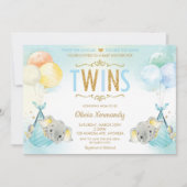 Invitation Rainbow Twin Boys Elephant Baby shower Sprinkl (Devant)