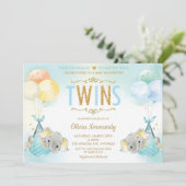 Invitation Rainbow Twin Boys Elephant Baby shower Sprinkl (Debout devant)
