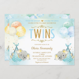 Invitation Rainbow Twin Boys Elephant Baby shower Sprinkl