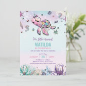 Invitation Rainbow Under the Sea Turtle Coral Birthday Party (Debout devant)