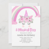Invitation Rainbow Unicorn 1er Anniversaire Pink (Devant)