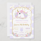 Invitation Rainbow Unicorn 1er Anniversaire Purple Polka Dot (Devant)