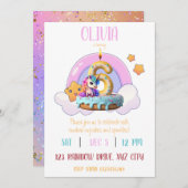 Invitation Rainbow Unicorn 6e fête d'anniversaire Cupcake (Devant / Derrière)