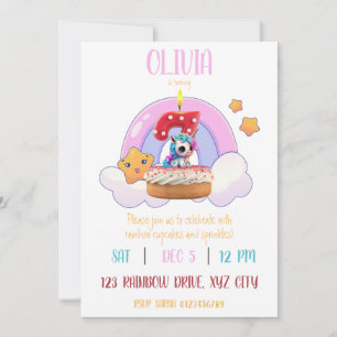 Invitation Rainbow Unicorn 7e fête d'anniversaire Cupcake