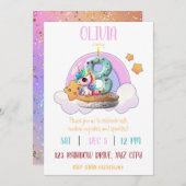 Invitation Rainbow Unicorn 8e anniversaire fête Cupcake (Devant / Derrière)