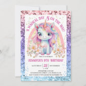Invitation Rainbow Unicorn 9e anniversaire fille rose moderne (Devant)