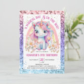 Invitation Rainbow Unicorn 9e anniversaire fille rose moderne (Debout devant)