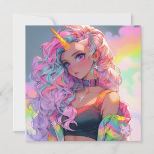 Invitation Rainbow Unicorn Anime Girl