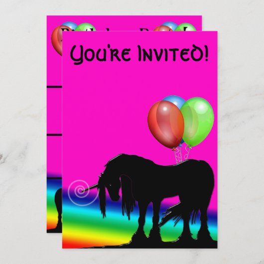 Invitation Rainbow Unicorn Anniversaire (Devant / Derrière)
