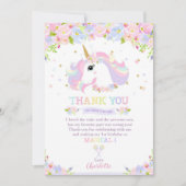 Invitation Rainbow Unicorn Anniversaire Merci joli Floral (Devant)