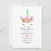 Invitation Rainbow Unicorn Baby shower fille (Devant)