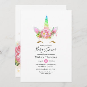 Invitation Rainbow Unicorn Baby shower fille