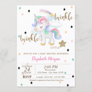 Invitation Rainbow Unicorn, Baby shower Twinkle Little Star