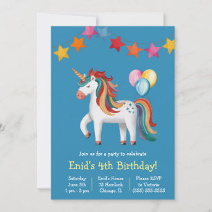 Invitation Rainbow Unicorn, Ballons & Bannière Anniversaire