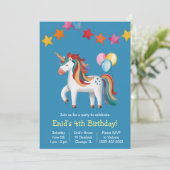 Invitation Rainbow Unicorn, Ballons & Bannière Anniversaire (Debout devant)