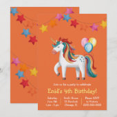 Invitation Rainbow Unicorn, Ballons & Bannière Anniversaire (Devant / Derrière)