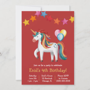 Invitation Rainbow Unicorn, Ballons & Bannière Anniversaire