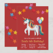 Invitation Rainbow Unicorn, Ballons & Bannière Anniversaire (Devant / Derrière)