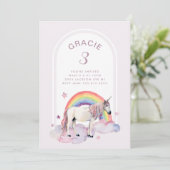 Invitation Rainbow Unicorn Boho Arch Fille de fête d'annivers (Debout devant)