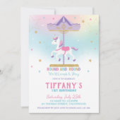 Invitation Rainbow Unicorn Carousel 1er anniversaire Parties  (Devant)