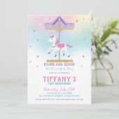 Invitation Rainbow Unicorn Carousel 1er anniversaire Parties  (Debout devant)