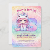 Invitation Rainbow Unicorn chibi fille 3e anniversaire (Devant)