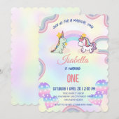 Invitation Rainbow Unicorn & Dinosaur Friends Anniversaire Pa (Devant / Derrière)